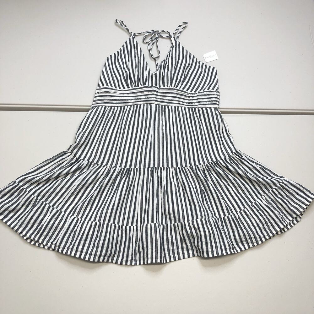 American Eagle Dress Medium Spaghetti Strap Striped Babydoll Mini Dress V Neck